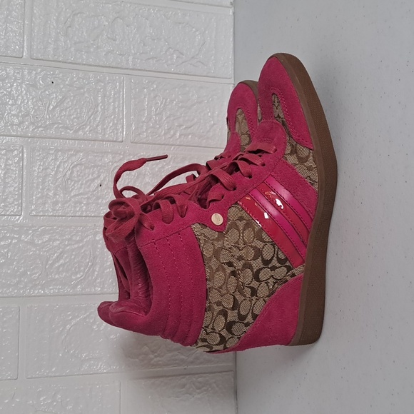 Coach Alara High Top Wedge Sneakers in Hot Pink 6.5 - Picture 7 of 12